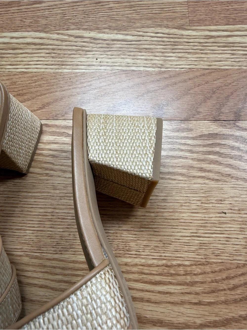 NWT A New Day Tan Raffia Rhinestone Buckle Block Heel Mules Size 10